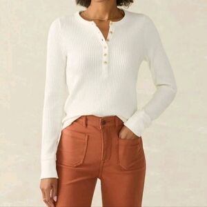Faherty Legend Apres Waffle Henley Shirt XXS White